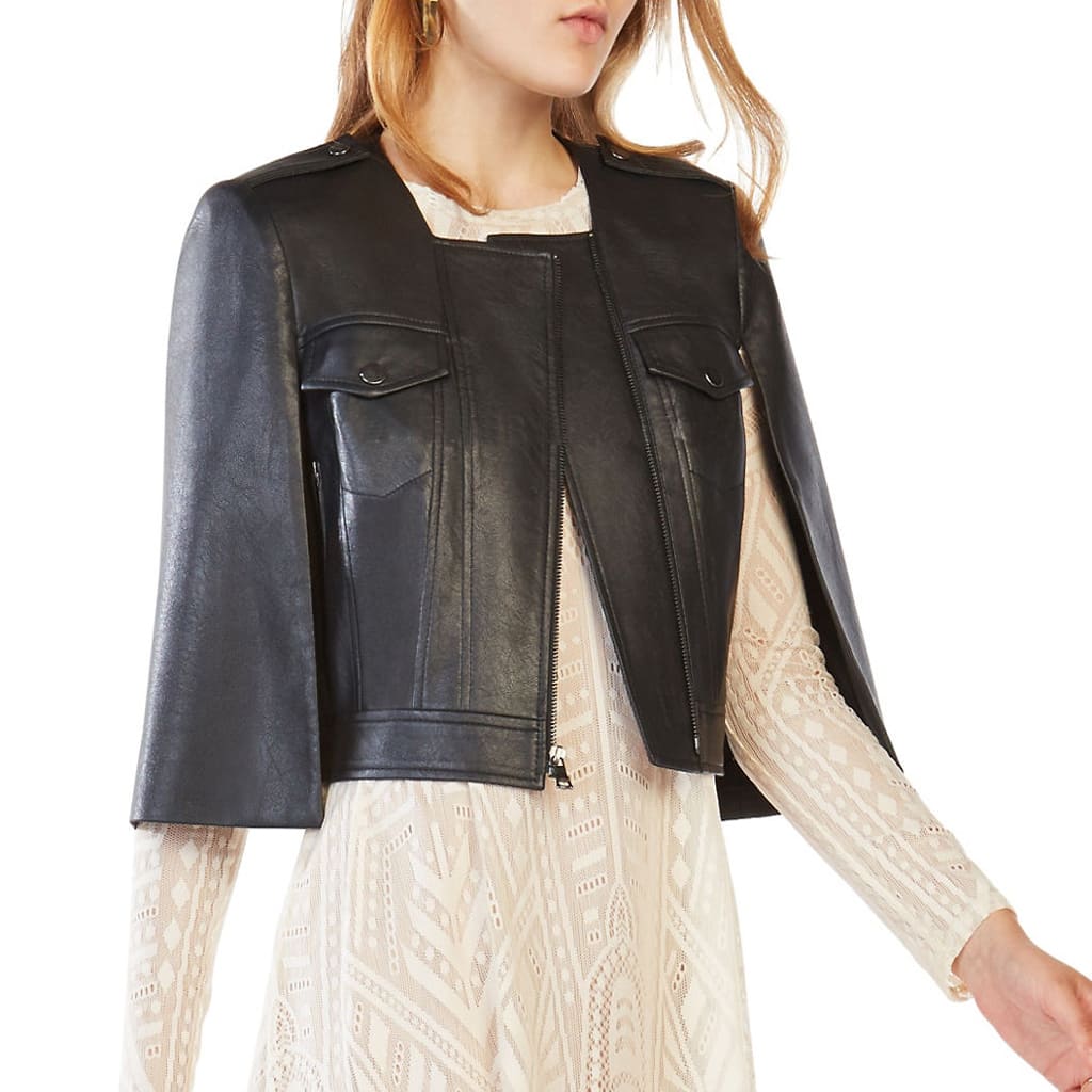 Cape Sleeves Black Leather Jacket for Women