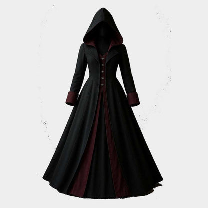 Women's Gothic Hooded Trench Coat Victorian Steampunk Cosplay Long Black Coat