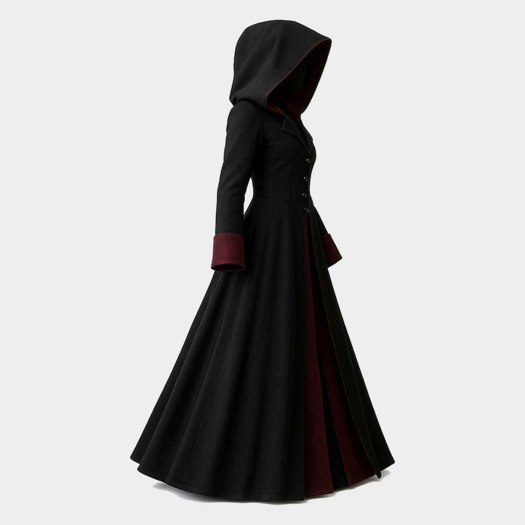 Women's Gothic Hooded Trench Coat Victorian Steampunk Cosplay Long Black Coat