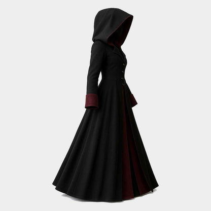 Women's Gothic Hooded Trench Coat Victorian Steampunk Cosplay Long Black Coat