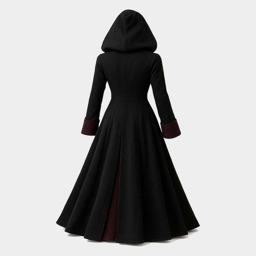 Women's Gothic Hooded Trench Coat Victorian Steampunk Cosplay Long Black Coat