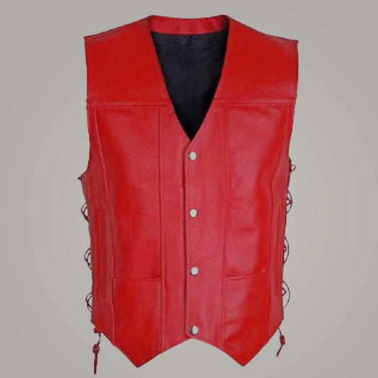 Women's Handmade Red Biker Leather Vest