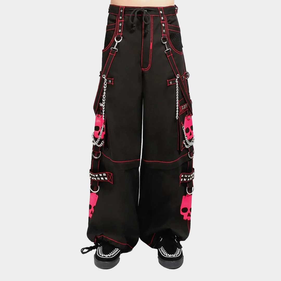 Women's Pink Skull Gothic Cyber Chain Goth Jeans Punk Rock Cotton Pants
