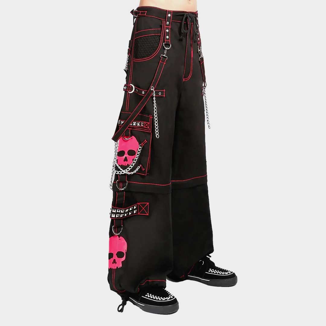 Women's Pink Skull Gothic Cyber Chain Goth Jeans Punk Rock Cotton Pants