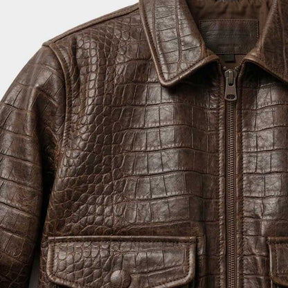 Women's premium bomber jacket in top-grain leather with vintage patina and handcrafted details