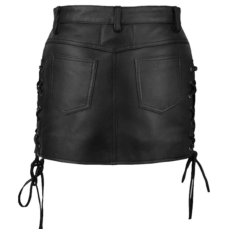 Women's Black Leather Skirt Side lace Up Leather Skirt