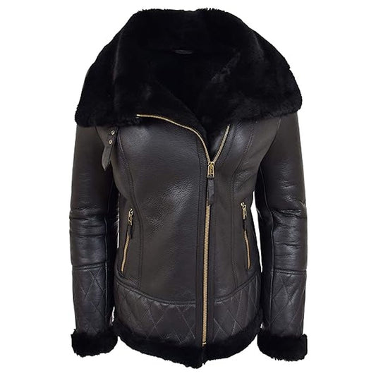 Black Double Face Shearling Aviator Coat