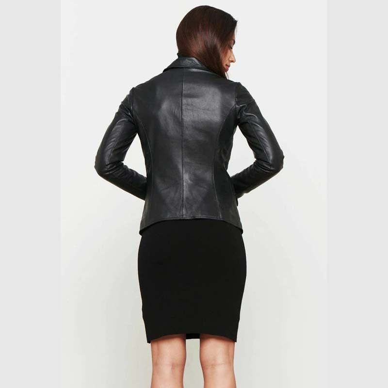Womens Black Lambskin Leather Blazer Jacket