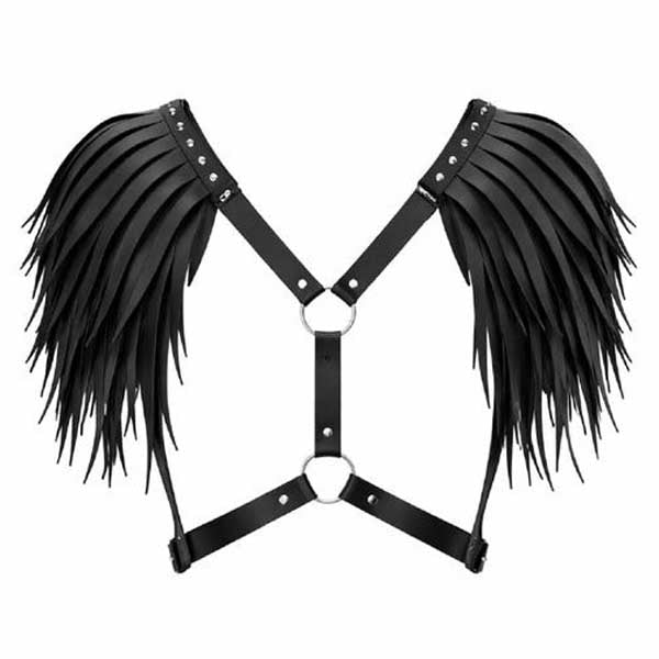 Womens Black Leather Fringe Shoulder Harness