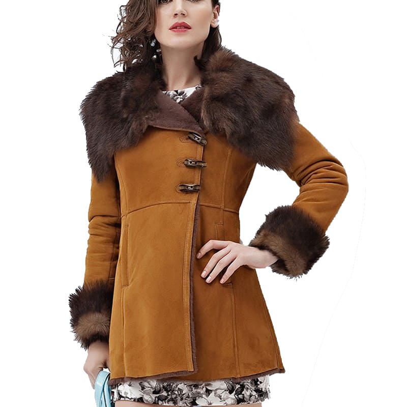 Brown Merino Shearling Coat for Women