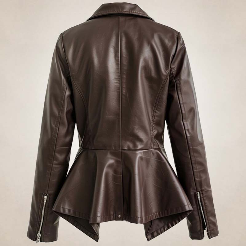 Women’s Brown Peplum Leather Biker Jacket