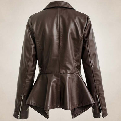 Women’s Brown Peplum Leather Biker Jacket