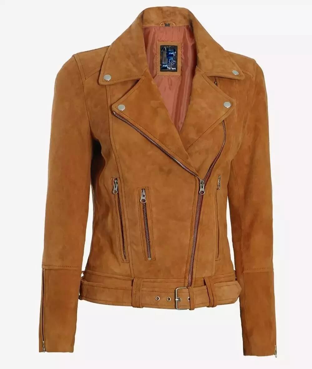 Women’s Brown Suede Leather Biker Jacket