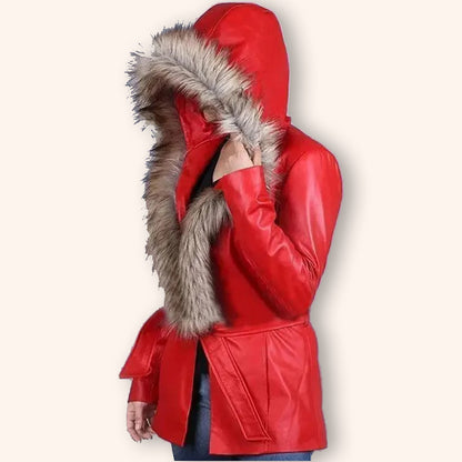 Women's Goldie Hawn Christmas Coat with Faux Fur Hood