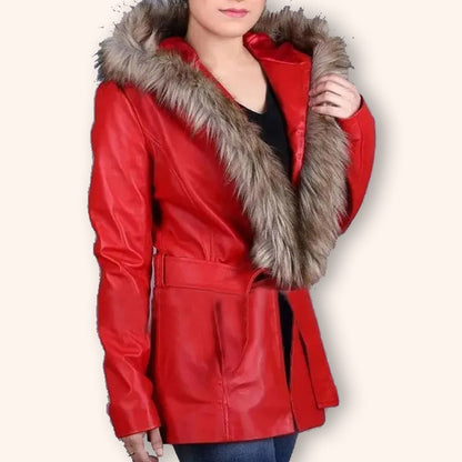 Women's Goldie Hawn Christmas Coat with Faux Fur Hood