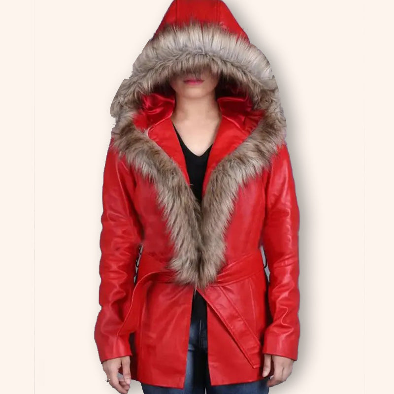 Women's Goldie Hawn Christmas Coat with Faux Fur Hood