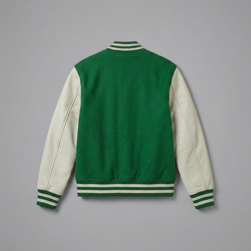 Womens Green Wool Varsity Jacket with Snap Button Closure