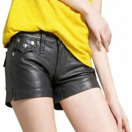 Womens High Waisted Black Real Leather Mini Shorts