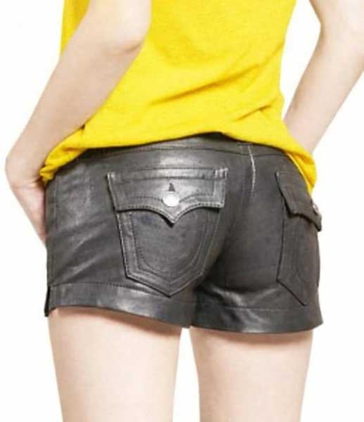 Womens High Waisted Black Real Leather Mini Shorts