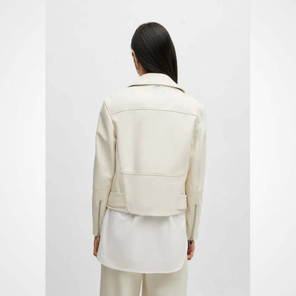 Women's Off-White Pure Lambskin Leather Biker Moto Jacket