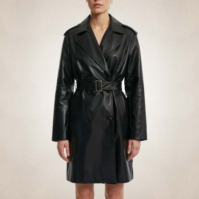 Women’s Premium Black Leather Trench Coat