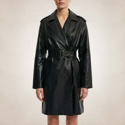 Women’s Premium Black Leather Trench Coat