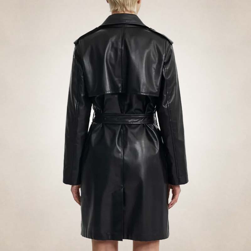 Women’s Premium Black Leather Trench Coat