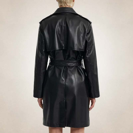 Women’s Premium Black Leather Trench Coat