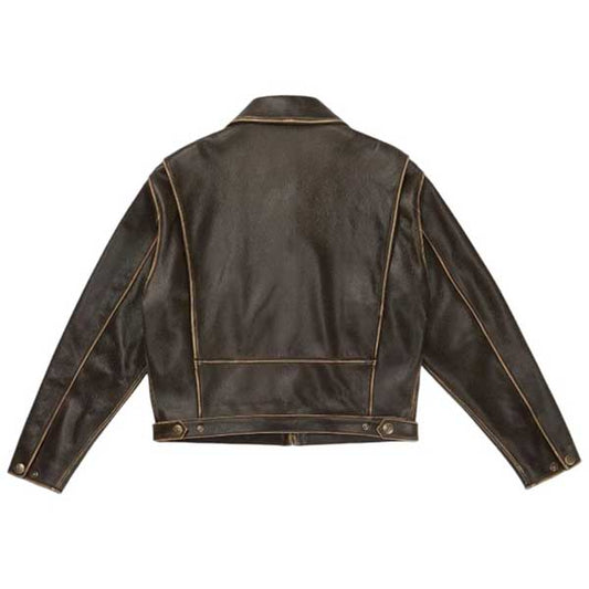 Womens Vintage Brown Cowhide Shirt Collar Leather Jacket