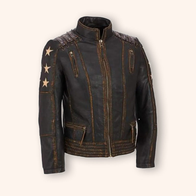 Women's Vintage Biker Leather Jacket - Cafe Racer Jacket