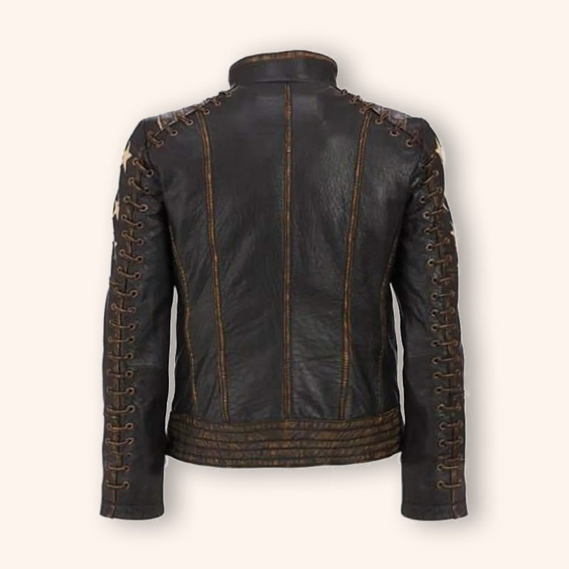 Women's Vintage Biker Leather Jacket - Cafe Racer Jacket