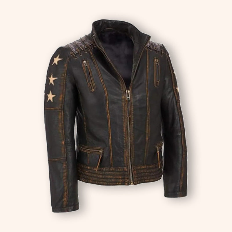 Women's Vintage Biker Leather Jacket - Cafe Racer Jacket