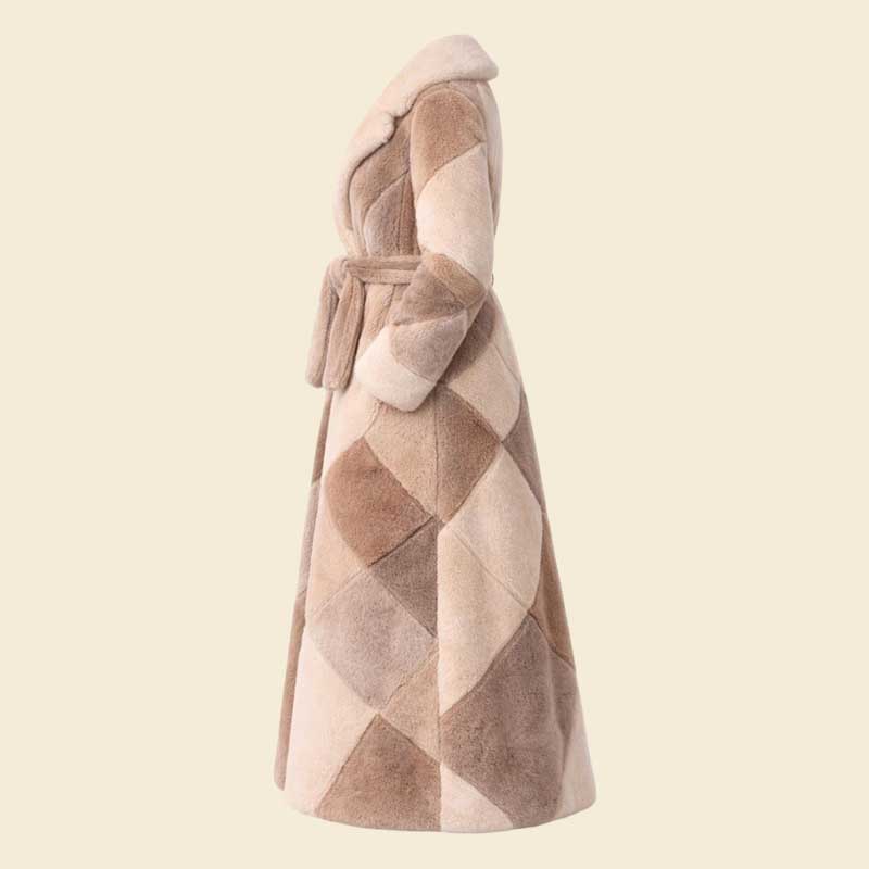 Womens beige brown faux fur full length coat