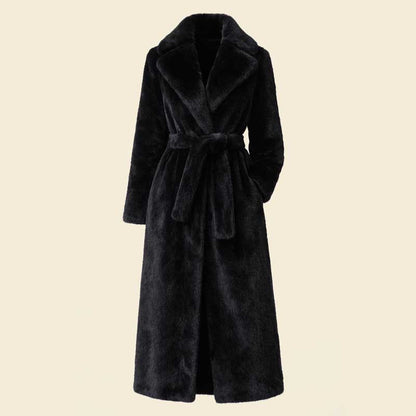 Womens black faux fur long coat full length winter overcoat