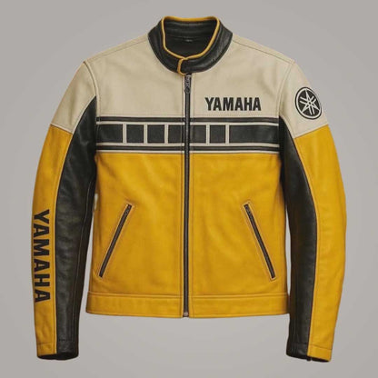 Yamaha racing leather jacket front view by Jackets Kingdom