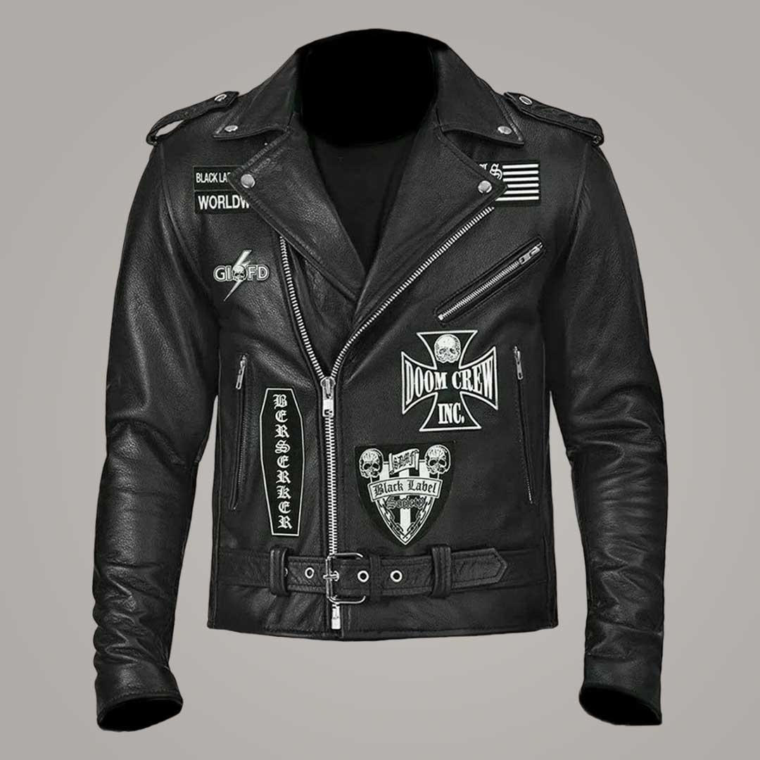 Zakk Wylde Black Label Society Asymmetrical Black Leather Biker Jacket for Men