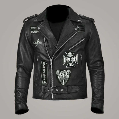 Zakk Wylde Black Label Society Asymmetrical Black Leather Biker Jacket for Men
