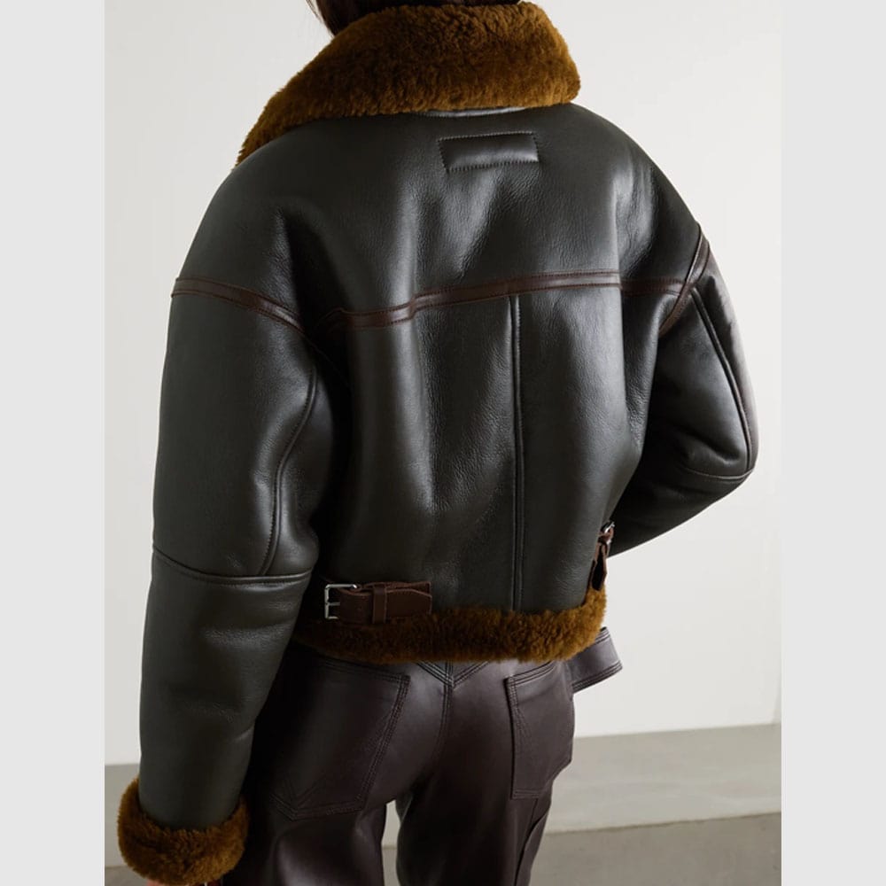 Acne Studios Shearling-Trimmed Textured Leather Jacket