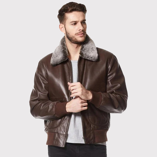 Air Force Aviator Leather Jacket with Fur Collar