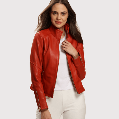 Amazing Bright Red Leather Jacket for Women