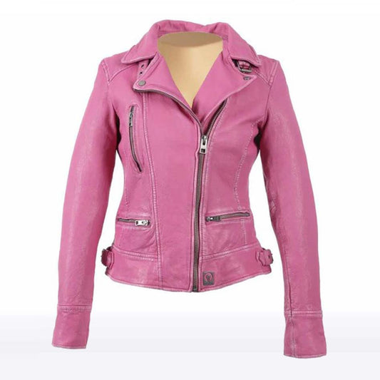 Anorahs Fuschia Biker Leather Jacket
