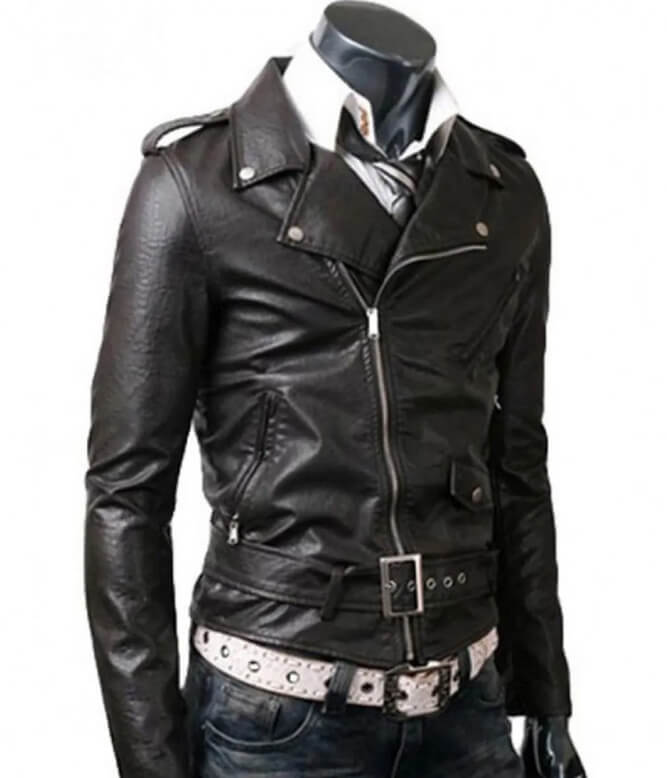 asymmetrical black leather jacket