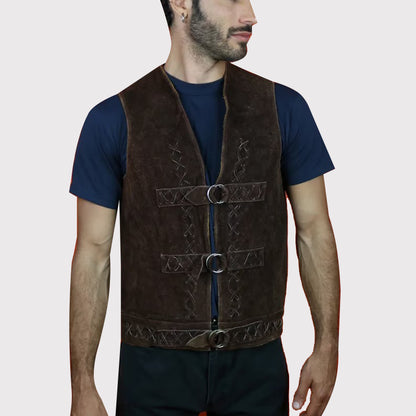 Men's Dark Brown Suede Leather Vest - Cowboy Style!