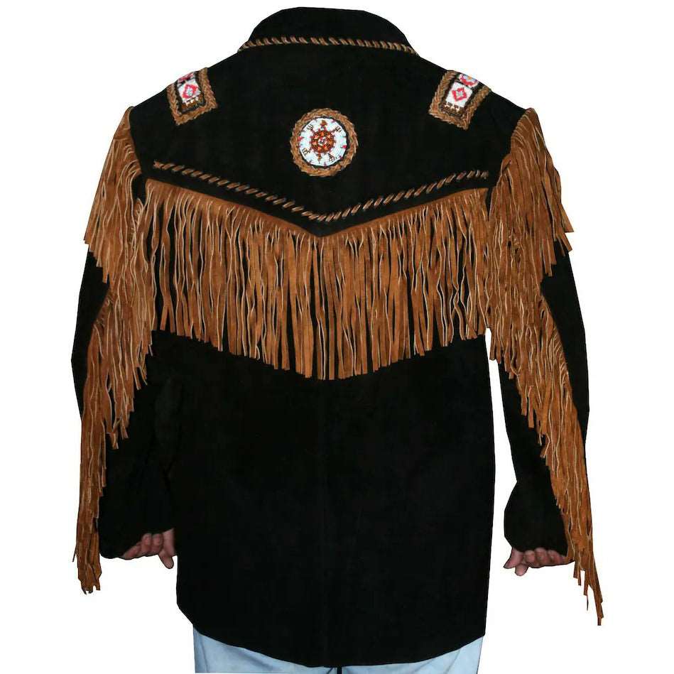 Authentic Western Leather Jacket with Fringes and Beads