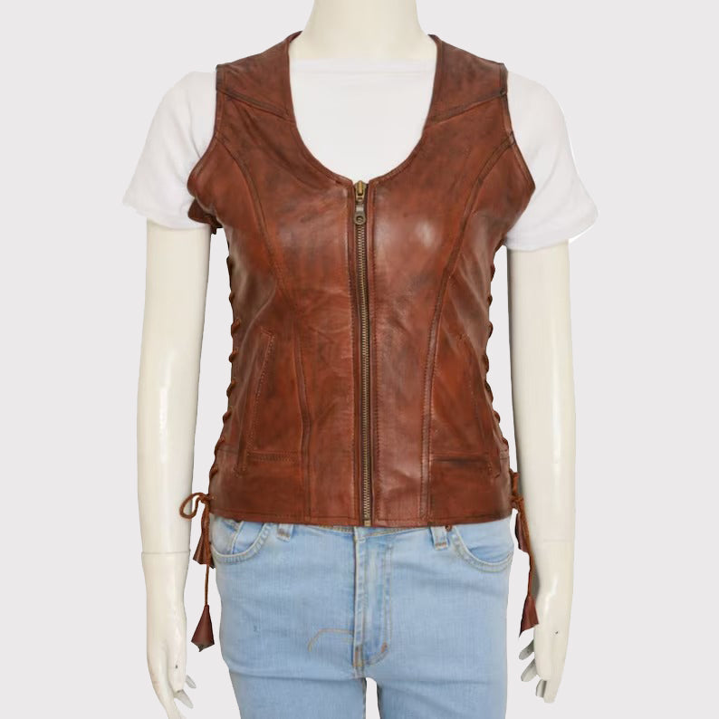 Authentic Women's Brown Leather Vest
