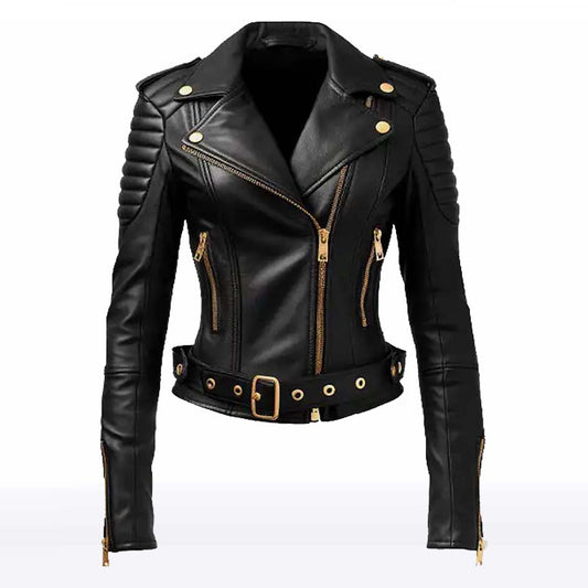 Ava Black Biker Leather Jacket for Women