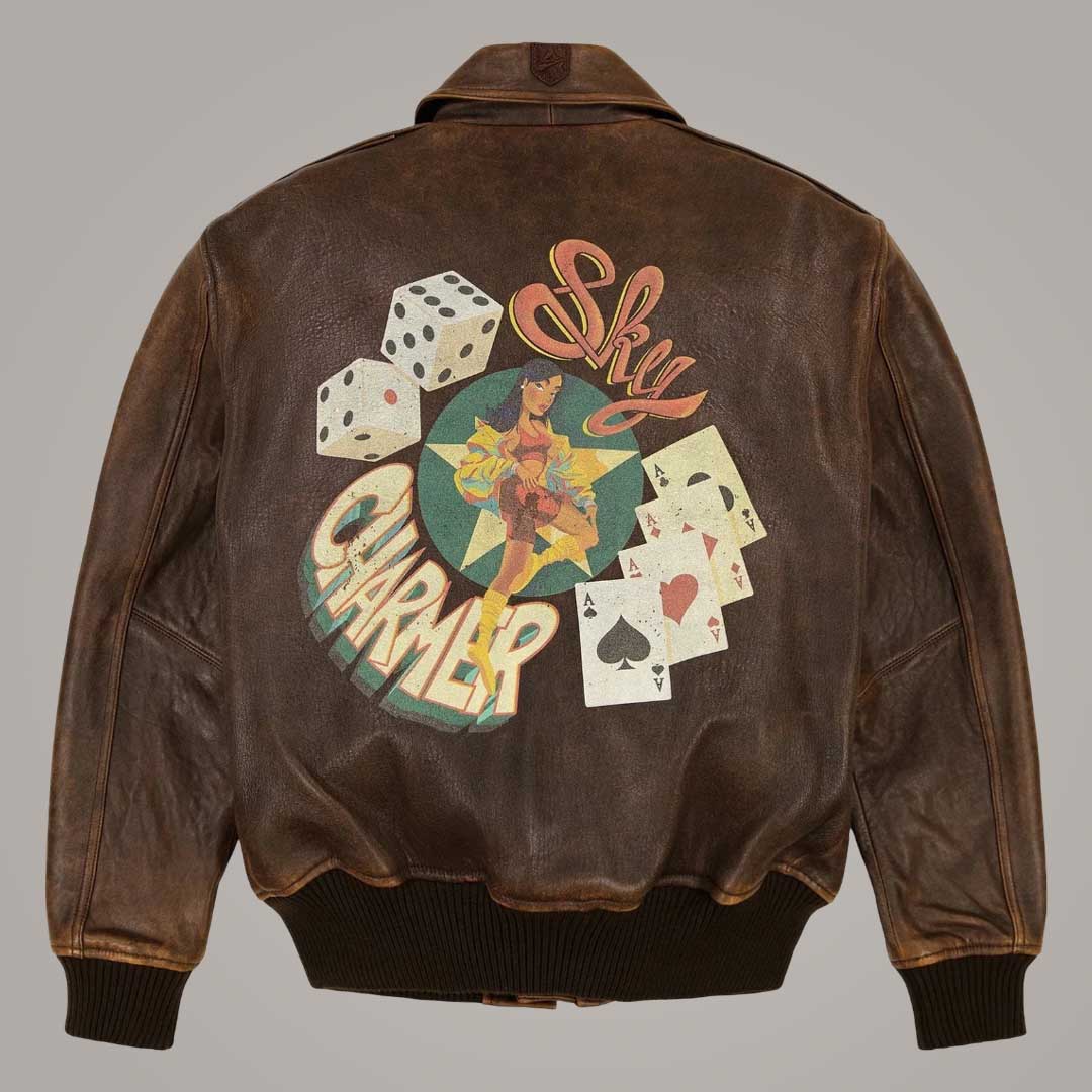 Avirex Sky Charmer A2 Brown Leather Bomber Jacket Vintage Flight Style