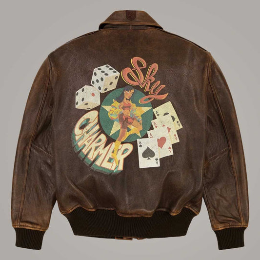 Avirex Sky Charmer A2 Brown Leather Bomber Jacket Vintage Flight Style