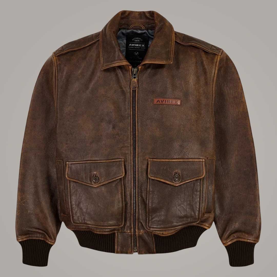 Avirex Sky Charmer A2 Brown Leather Bomber Jacket Vintage Flight Style