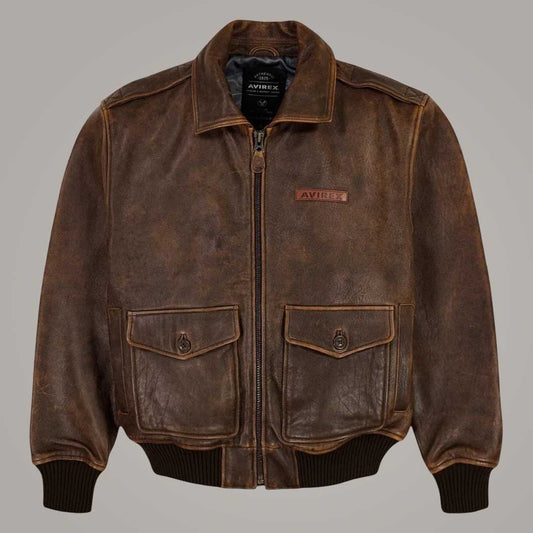 Avirex Sky Charmer A2 Brown Leather Bomber Jacket Vintage Flight Style